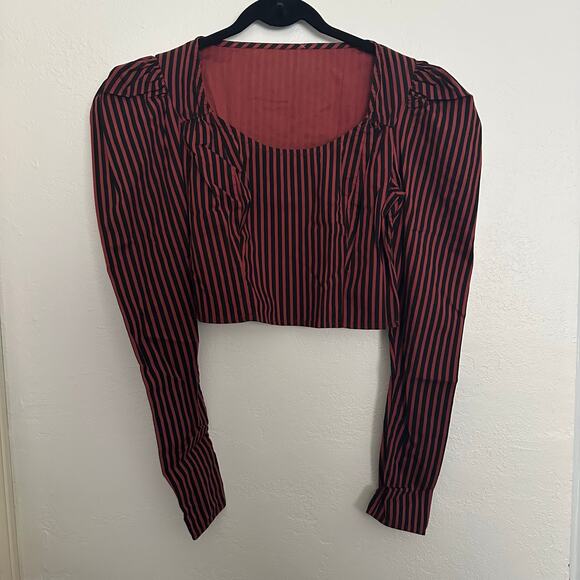 Free People Caroline Crop Top NWT New Pinstripe Puff Shoulder size S - Picture 2 of 9